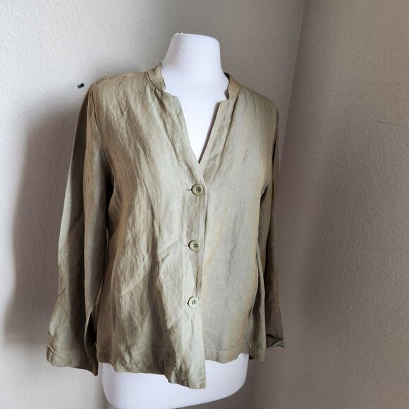 Eileen Fisher Linen‎ Jacket Women M Mandarin Collar Iridescent Lagenlook - Picture 3 of 15